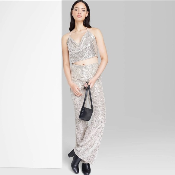 Wild Fable Women's Sequin Halter Crop Top Size XS - Picture 2 of 14